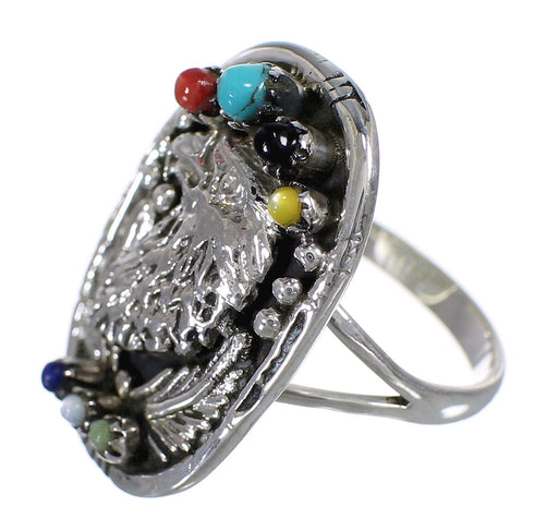 Southwestern Multicolor Silver Eagle Ring Size 8 UX83992